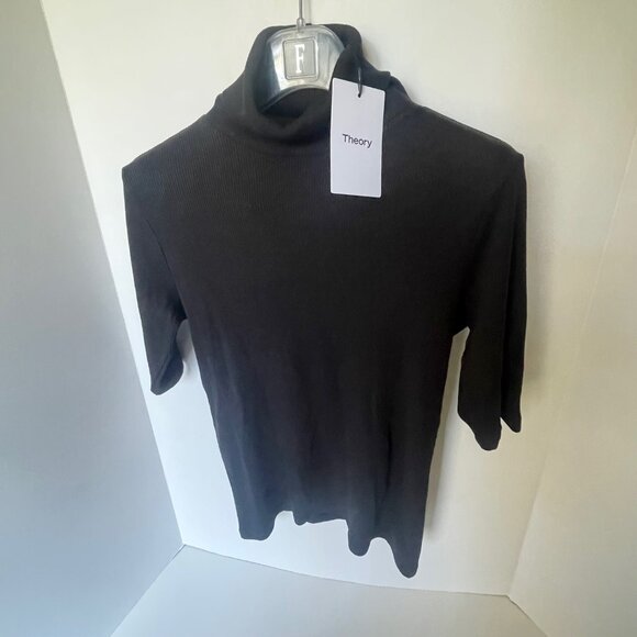 Theory Naneik Black Ribbed Turtleneck Sweater Medium Womens Cotton Stretch - Picture 3 of 9